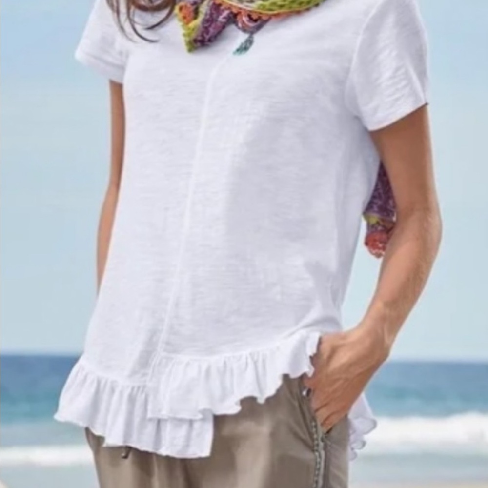 Sundance White Asymmetrical Ruffled Cap Sleeve Blouse